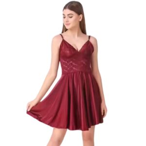 Crimson Nightfall Lace-Bodice Satin Slip