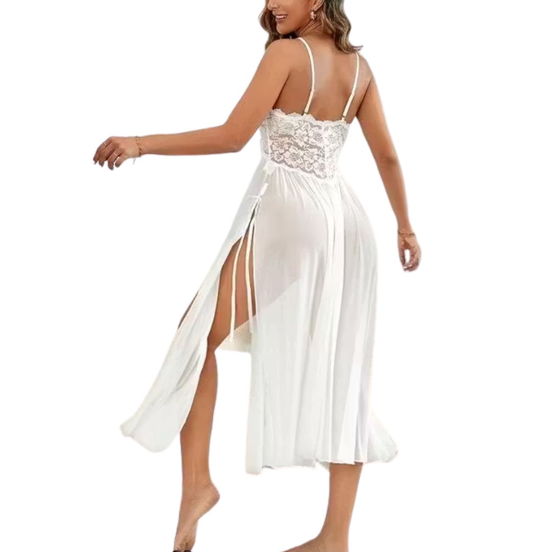 Ethereal Lace Front-Split Chemise - Image 4