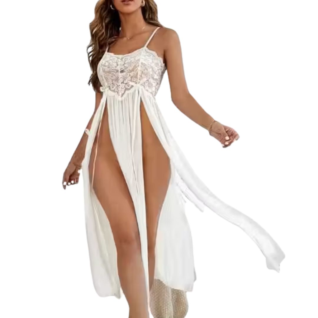 Ethereal Lace Front-Split Chemise