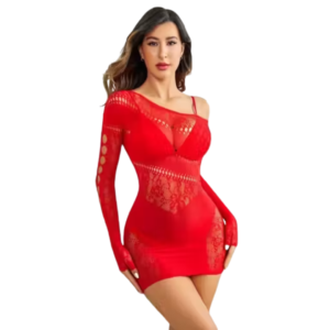 Crimson Muse Asymmetric Fishnet Mini Dress